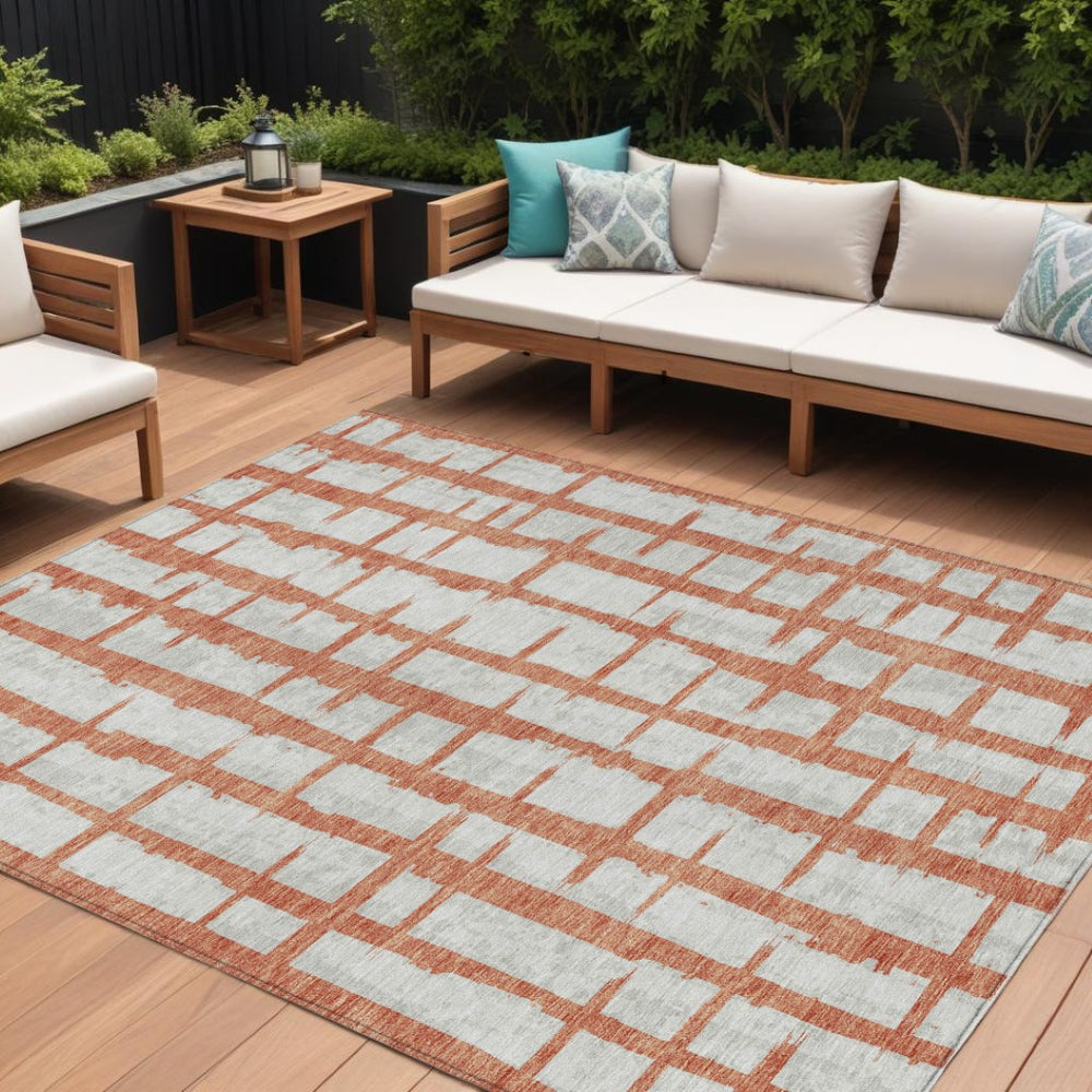 HomeRoots 5' Coral and Gray Striped Area Rug - Durable, Washable, and Stylish for Indoor or Outdoor Spaces 10' X 14' 591194