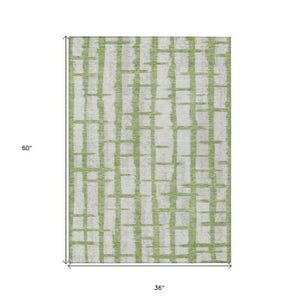 Homeroots 3' Stylish Artichoke Green & Gray Striped Washable Area Rug For Indoor And Outdoor Spaces 3' X 5' Polyester 591195