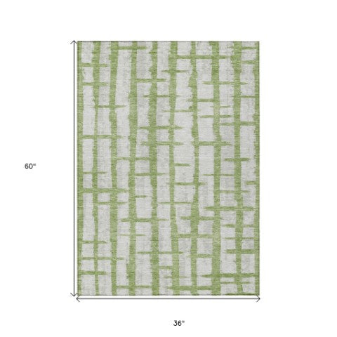 Homeroots 3' Stylish Artichoke Green & Gray Striped Washable Area Rug For Indoor And Outdoor Spaces 3' X 5' Polyester 591195