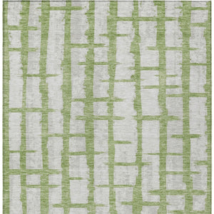 Homeroots 3' Stylish Artichoke Green & Gray Striped Washable Area Rug For Indoor And Outdoor Spaces 3' X 5' Polyester 591195