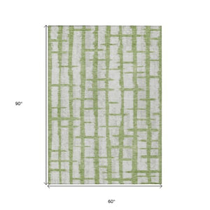 Homeroots 3' Stylish Artichoke Green & Gray Striped Washable Area Rug For Indoor And Outdoor Spaces 5' X 8' Polyester 591196