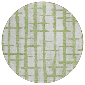 HomeRoots 5' Green and Gray Striped Washable Area Rug - Durable, Stylish, and Perfect for Indoor & Outdoor Use 8' Round 591197