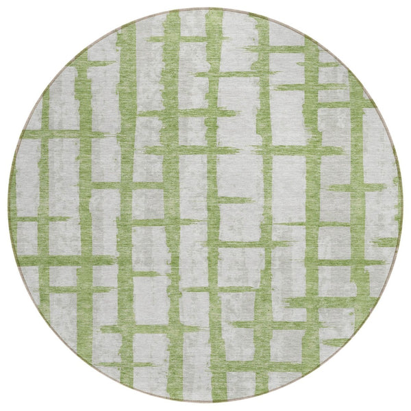 HomeRoots 5' Green and Gray Striped Washable Area Rug - Durable, Stylish, and Perfect for Indoor & Outdoor Use 8' Round 591197