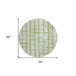 Homeroots 3' Stylish Artichoke Green & Gray Striped Washable Area Rug For Indoor And Outdoor Spaces 8' Round Polyester 591197