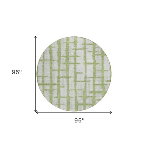 Homeroots 3' Stylish Artichoke Green & Gray Striped Washable Area Rug For Indoor And Outdoor Spaces 8' Round Polyester 591197
