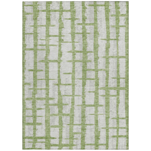 Homeroots 3' Stylish Artichoke Green & Gray Striped Washable Area Rug For Indoor And Outdoor Spaces 9' X 12' Polyester 591199