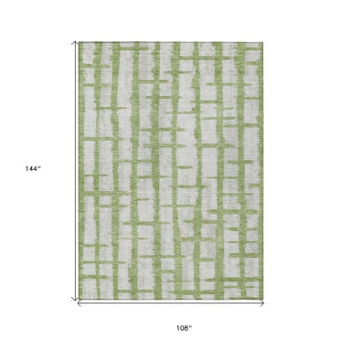 Homeroots 3' Stylish Artichoke Green & Gray Striped Washable Area Rug For Indoor And Outdoor Spaces 9' X 12' Polyester 591199