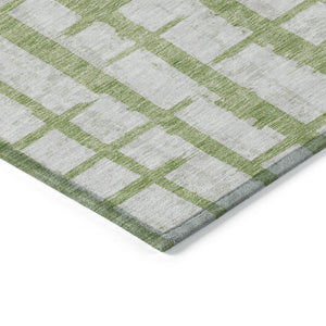 Homeroots 3' Stylish Artichoke Green & Gray Striped Washable Area Rug For Indoor And Outdoor Spaces 9' X 12' Polyester 591199
