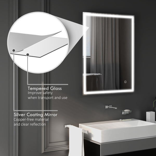 English Elm HOMCOM LED Bathroom Mirror 36"x28" Dimmable Touch Control, 3 Color Temps, Defogging, IP44 W2225P173994