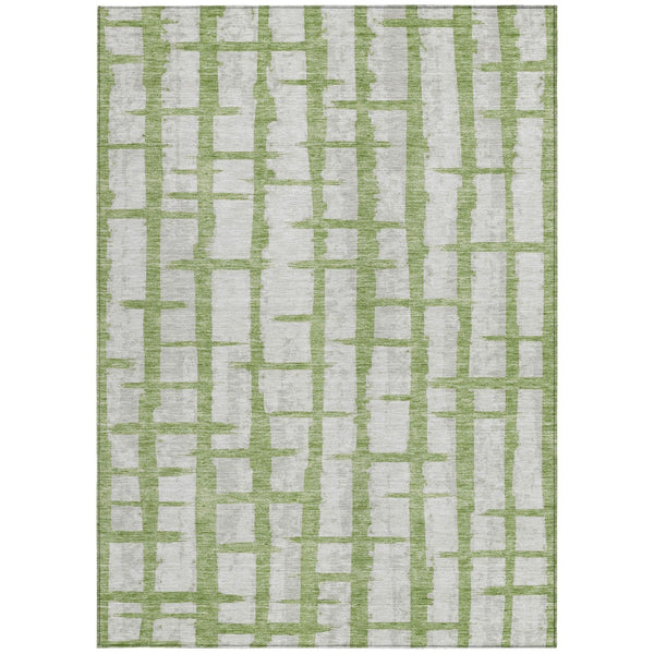 Homeroots 3' Stylish Artichoke Green & Gray Striped Washable Area Rug For Indoor And Outdoor Spaces 10' X 14' Polyester 591200