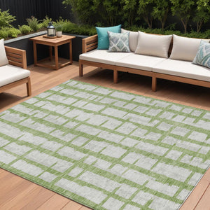 Homeroots 3' Stylish Artichoke Green & Gray Striped Washable Area Rug For Indoor And Outdoor Spaces 10' X 14' Polyester 591200