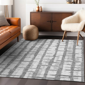 Homeroots 3' Stylish Artichoke Green & Gray Striped Washable Area Rug For Indoor And Outdoor Spaces 5' X 8' Polyester 591202