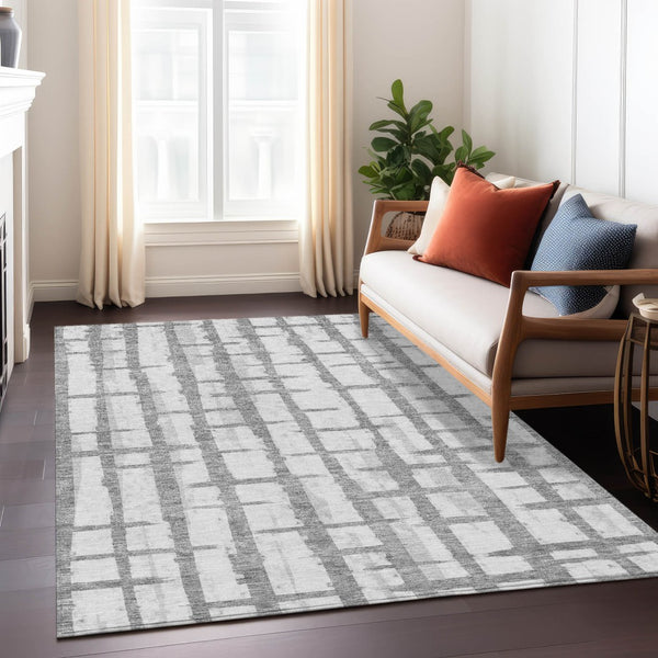 Homeroots 3' Stylish Artichoke Green & Gray Striped Washable Area Rug For Indoor And Outdoor Spaces 5' X 8' Polyester 591202