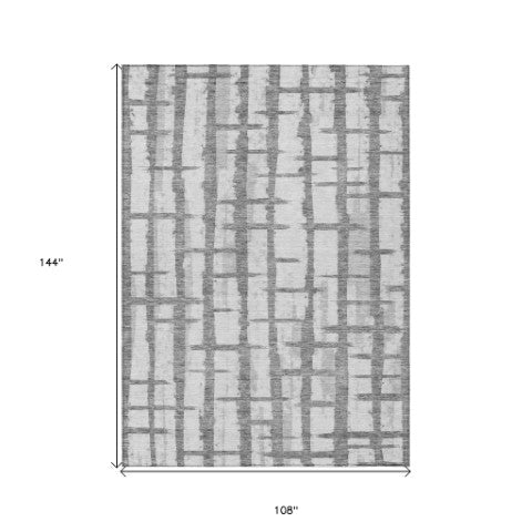 Homeroots 3' Stylish Artichoke Green & Gray Striped Washable Area Rug For Indoor And Outdoor Spaces 9' X 12' Polyester 591205