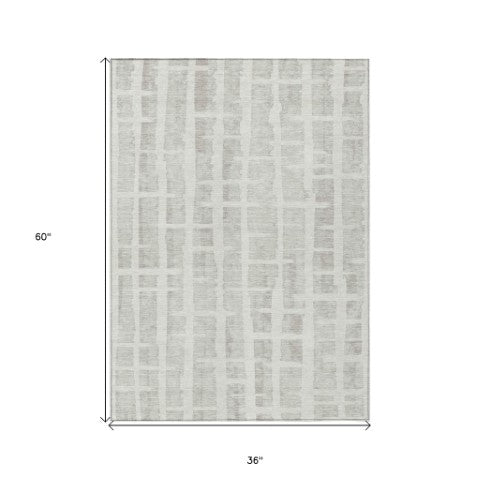 Homeroots 3' Stylish Artichoke Green & Gray Striped Washable Area Rug For Indoor And Outdoor Spaces 3' X 5' Polyester 591207