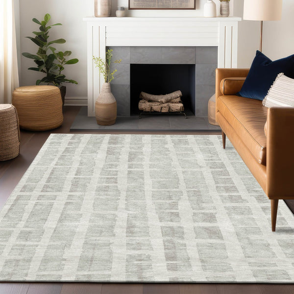 Homeroots 3' Stylish Artichoke Green & Gray Striped Washable Area Rug For Indoor And Outdoor Spaces 3' X 5' Polyester 591207