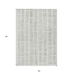 Homeroots 3' Stylish Artichoke Green & Gray Striped Washable Area Rug For Indoor And Outdoor Spaces 5' X 8' Polyester 591208