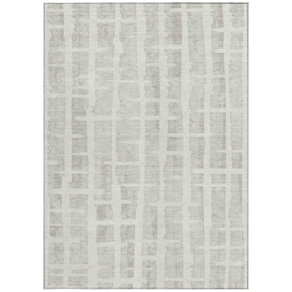 Homeroots 3' Stylish Artichoke Green & Gray Striped Washable Area Rug For Indoor And Outdoor Spaces 5' X 8' Polyester 591208