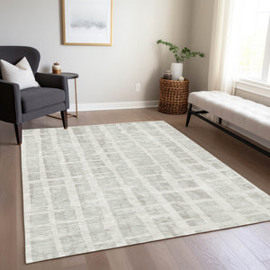 Homeroots 3' Stylish Artichoke Green & Gray Striped Washable Area Rug For Indoor And Outdoor Spaces 5' X 8' Polyester 591208