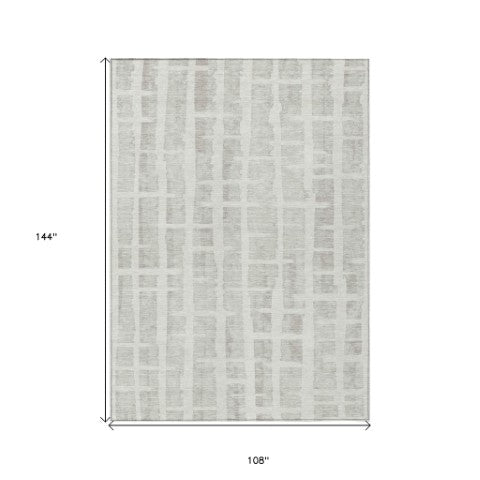 Homeroots 3' Stylish Artichoke Green & Gray Striped Washable Area Rug For Indoor And Outdoor Spaces 9' X 12' Polyester 591211