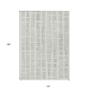 Homeroots 3' Stylish Artichoke Green & Gray Striped Washable Area Rug For Indoor And Outdoor Spaces 10' X 14' Polyester 591212