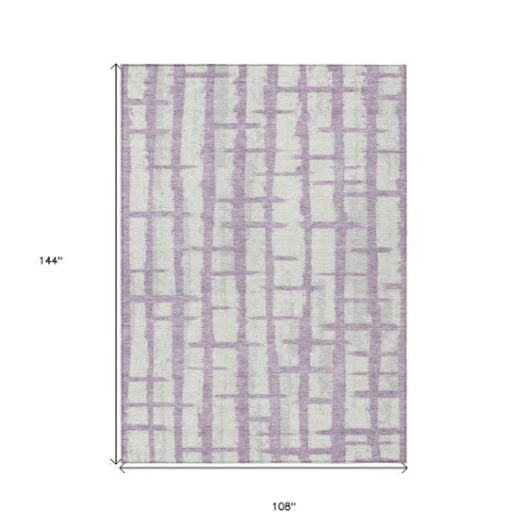 Homeroots 3' Stylish Artichoke Green & Gray Striped Washable Area Rug For Indoor And Outdoor Spaces 9' X 12' Polyester 591217