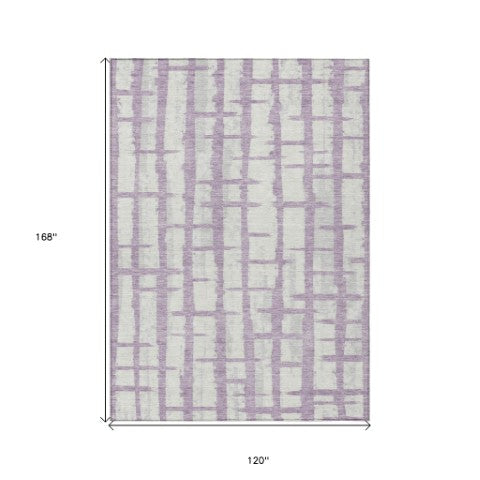 Homeroots 3' Stylish Artichoke Green & Gray Striped Washable Area Rug For Indoor And Outdoor Spaces 10' X 14' Polyester 591218