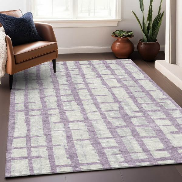 Homeroots 3' Stylish Artichoke Green & Gray Striped Washable Area Rug For Indoor And Outdoor Spaces 10' X 14' Polyester 591218
