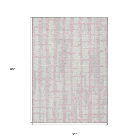 Homeroots 3' Stylish Artichoke Green & Gray Striped Washable Area Rug For Indoor And Outdoor Spaces 3' X 5' Polyester 591219