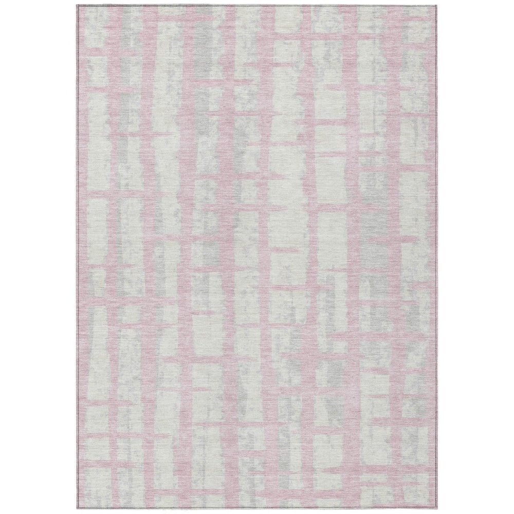 HomeRoots 5' Stylish Pink Gray Ivory Striped Washable Area Rug for Indoor Outdoor Spaces - Easy Care & Durable 5' X 8' 591220