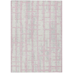 HomeRoots 5' Stylish Pink Gray Ivory Striped Washable Area Rug for Indoor Outdoor Spaces - Easy Care & Durable 5' X 8' 591220