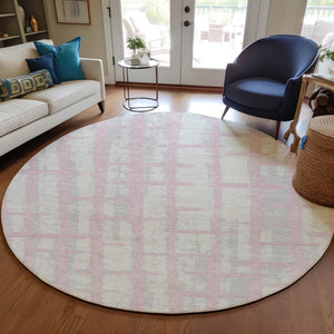 Homeroots 3' Stylish Artichoke Green & Gray Striped Washable Area Rug For Indoor And Outdoor Spaces 8' Round Polyester 591221