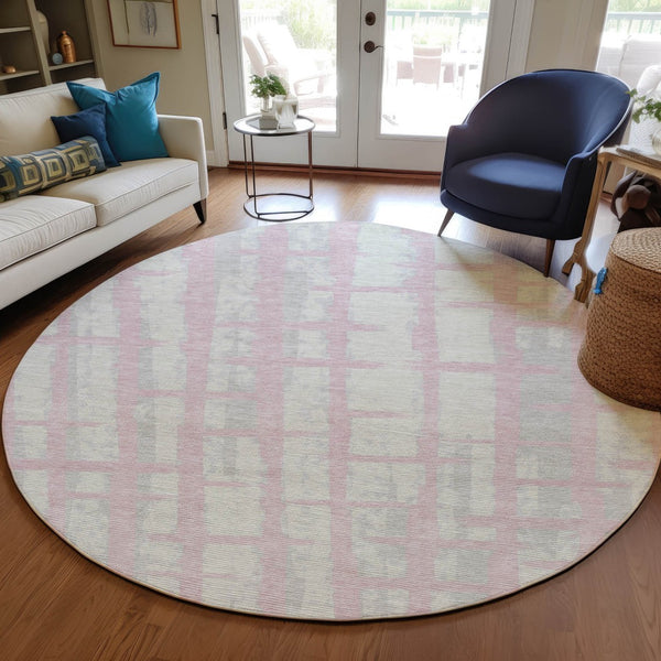 Homeroots 3' Stylish Artichoke Green & Gray Striped Washable Area Rug For Indoor And Outdoor Spaces 8' Round Polyester 591221