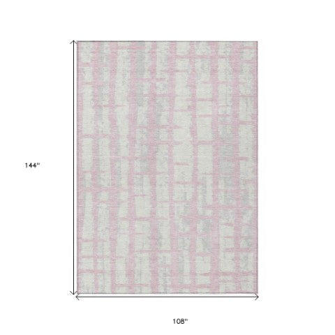 Homeroots 3' Stylish Artichoke Green & Gray Striped Washable Area Rug For Indoor And Outdoor Spaces 9' X 12' Polyester 591223