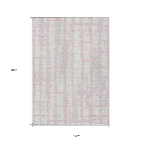 Homeroots 3' Stylish Artichoke Green & Gray Striped Washable Area Rug For Indoor And Outdoor Spaces 10' X 14' Polyester 591224