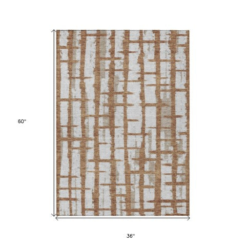 Homeroots 3' Stylish Artichoke Green & Gray Striped Washable Area Rug For Indoor And Outdoor Spaces 3' X 5' Polyester 591225