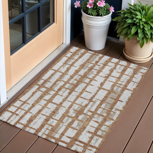 Homeroots 3' Stylish Artichoke Green & Gray Striped Washable Area Rug For Indoor And Outdoor Spaces 3' X 5' Polyester 591225