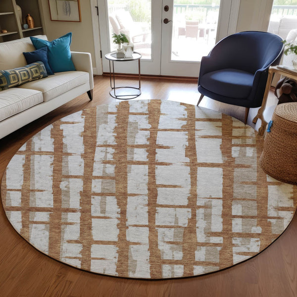 Homeroots 3' Stylish Artichoke Green & Gray Striped Washable Area Rug For Indoor And Outdoor Spaces 8' Round Polyester 591227