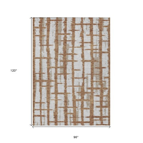 Homeroots 3' Stylish Artichoke Green & Gray Striped Washable Area Rug For Indoor And Outdoor Spaces 8' X 10' Polyester 591228