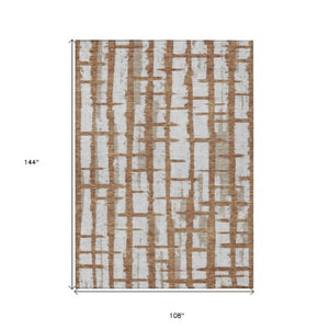 Homeroots 3' Stylish Artichoke Green & Gray Striped Washable Area Rug For Indoor And Outdoor Spaces 9' X 12' Polyester 591229