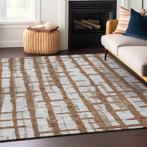 Homeroots 3' Stylish Artichoke Green & Gray Striped Washable Area Rug For Indoor And Outdoor Spaces 9' X 12' Polyester 591229