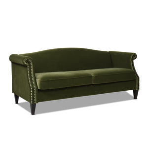 English Elm Jennifer Taylor Home - Elaine Olive Green 77" Camelback Small-Space Sofa — Performance Velvet, 3-Seater, Easy Assembly B2719P238320