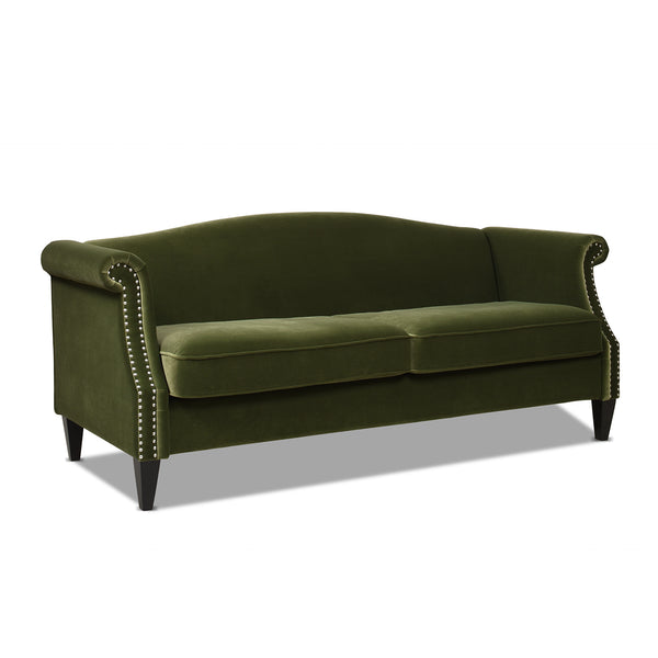 English Elm Jennifer Taylor Home - Elaine Olive Green 77" Camelback Small-Space Sofa — Performance Velvet, 3-Seater, Easy Assembly B2719P238320