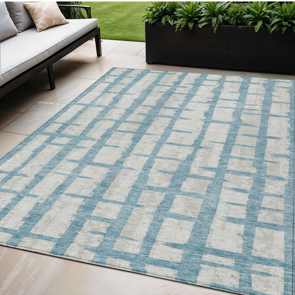 Homeroots 3' Stylish Artichoke Green & Gray Striped Washable Area Rug For Indoor And Outdoor Spaces 5' X 8' Polyester 591232