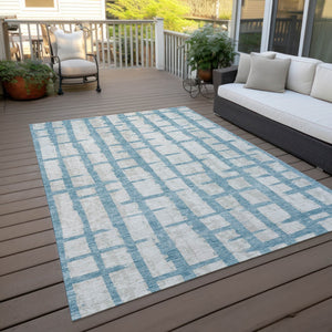 Homeroots 3' Stylish Artichoke Green & Gray Striped Washable Area Rug For Indoor And Outdoor Spaces 5' X 8' Polyester 591232