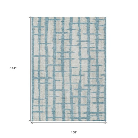 Homeroots 3' Stylish Artichoke Green & Gray Striped Washable Area Rug For Indoor And Outdoor Spaces 9' X 12' Polyester 591235