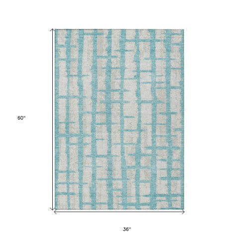 Homeroots 3' Stylish Artichoke Green & Gray Striped Washable Area Rug For Indoor And Outdoor Spaces 3' X 5' Polyester 591237