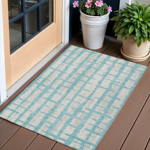 Homeroots 3' Stylish Artichoke Green & Gray Striped Washable Area Rug For Indoor And Outdoor Spaces 3' X 5' Polyester 591237