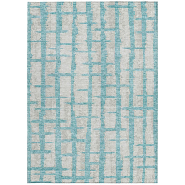Homeroots 3' Stylish Artichoke Green & Gray Striped Washable Area Rug For Indoor And Outdoor Spaces 5' X 8' Polyester 591238