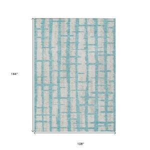 Homeroots 3' Stylish Artichoke Green & Gray Striped Washable Area Rug For Indoor And Outdoor Spaces 9' X 12' Polyester 591241